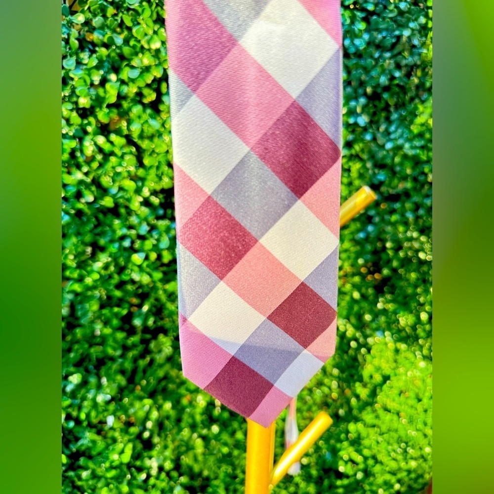 Express Tie Silk Blend Gray Red Pink Stripe Plaid Necktie Mens